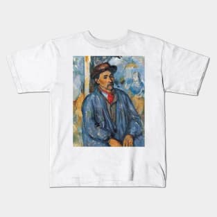 Man in a Blue Smock by Paul Cezanne Kids T-Shirt